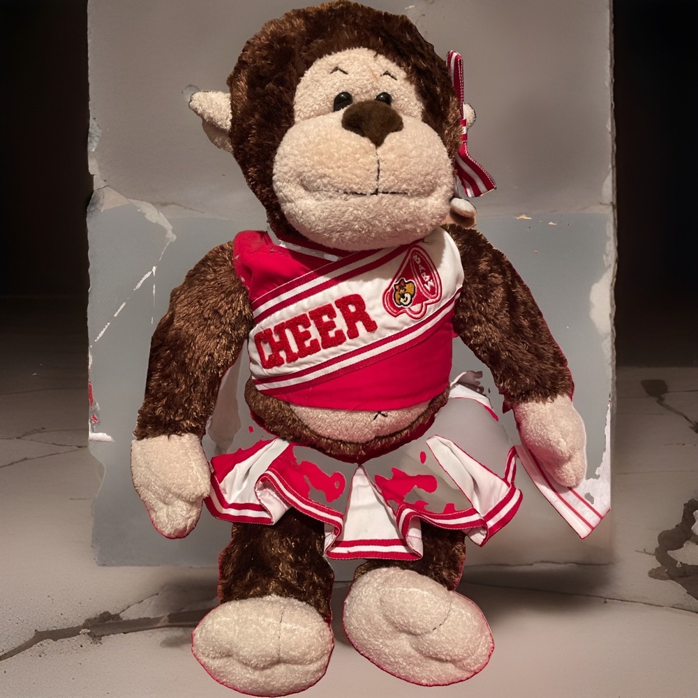 BUILD-A-BEAR Plush Monkey With Branded Red Cheer Uniform, Extras Stuffed Brown